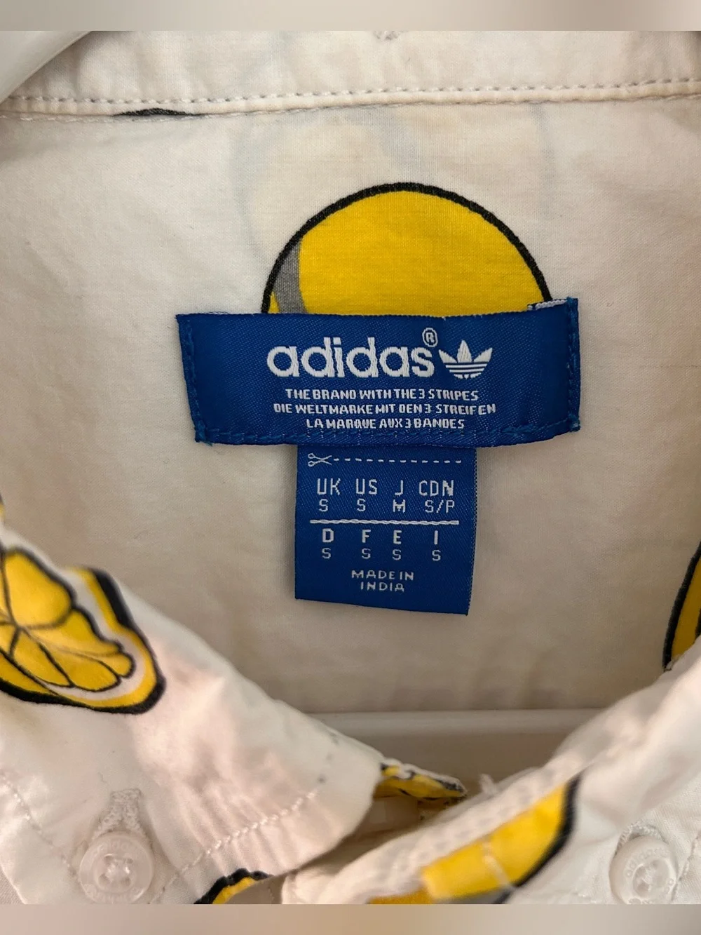 Adidas x Stan Smith Ballsmon Lemon Shirt Button Up Down Cotton Yellow Size Small
